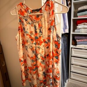 Rose & Olive Vibrant Floral Sleeveless Blouse - Orange and Blue